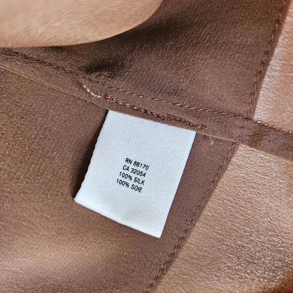 Maeve Anthropologie 100% Silk Warm Brown Faux Mock Wrap Dress Size 14 - Picture 11 of 11